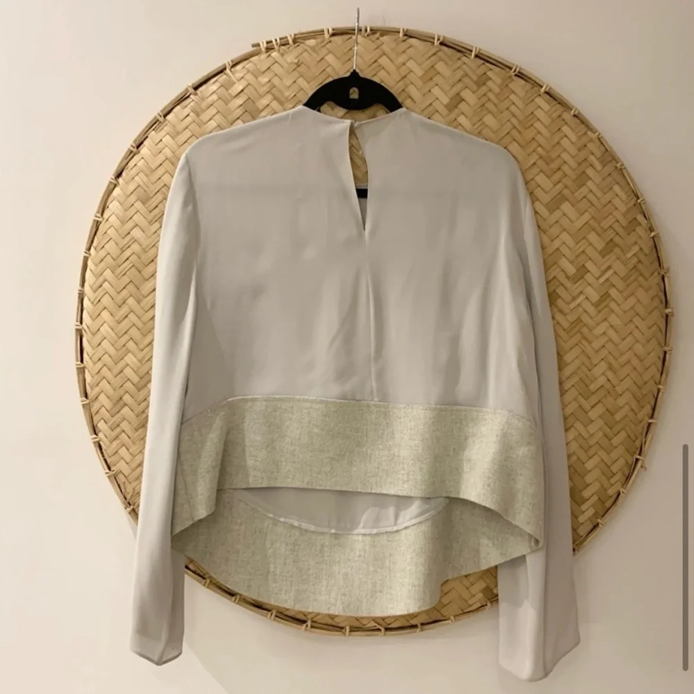 Stunning 100% Silk Light Grey JOSEPH Blouse w/ Wool Felt Detailing‎